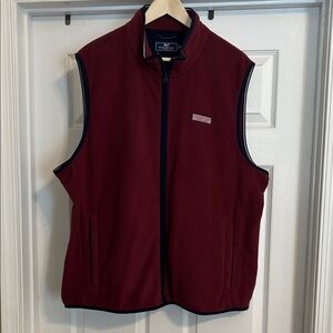 Vineyard Vines Men's Burgundy Fleece Vest with Navy Trim